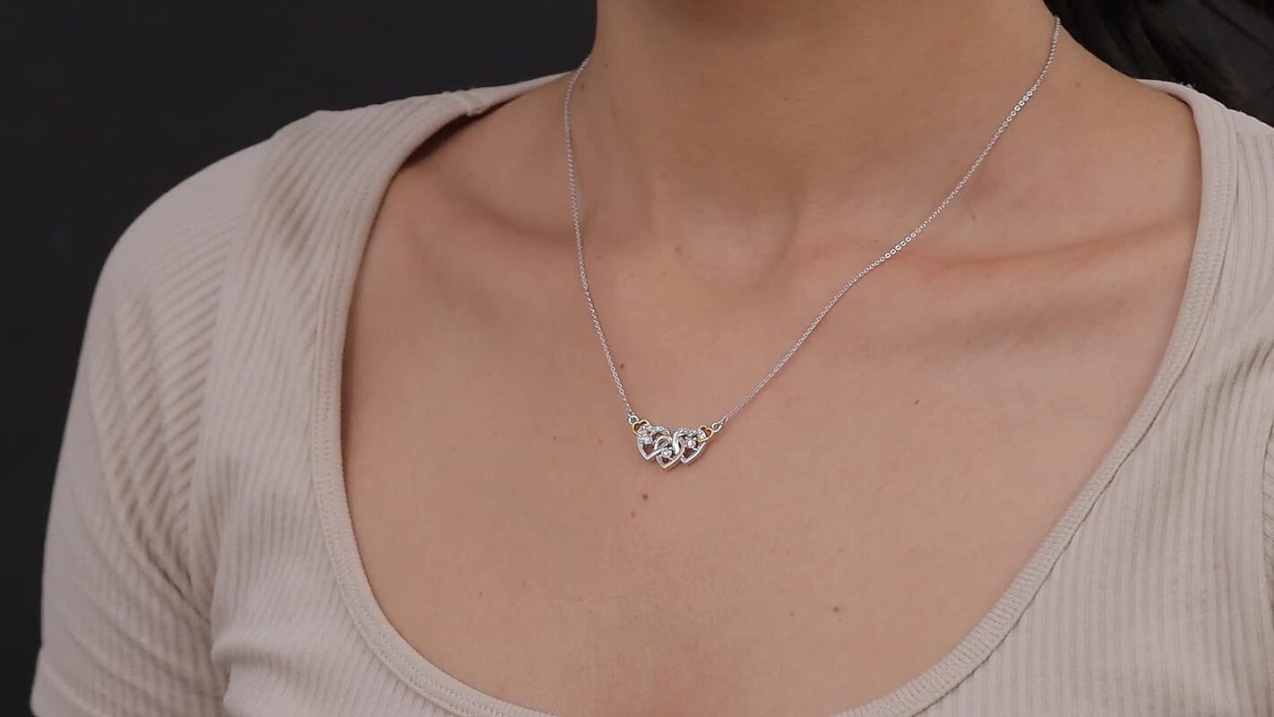 Luxuriant Lab Grown Diamond G-H SI 0.25 ctw Necklace in 18K Vermeil YRG and Rhodium Over Sterling Silver 18-20 Inches (Del. in 12-15 Days)