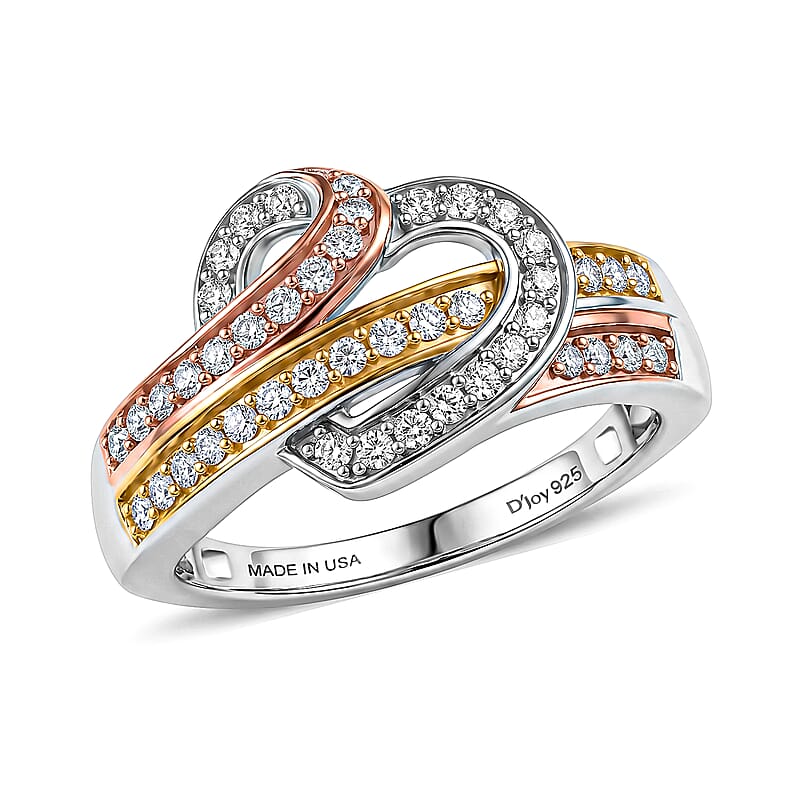 Luxuriant Lab Grown Diamond G-H SI 0.35 ctw Ring in 18K Vermeil YRG and Rhodium Over Sterling Silver (Size 10.0)