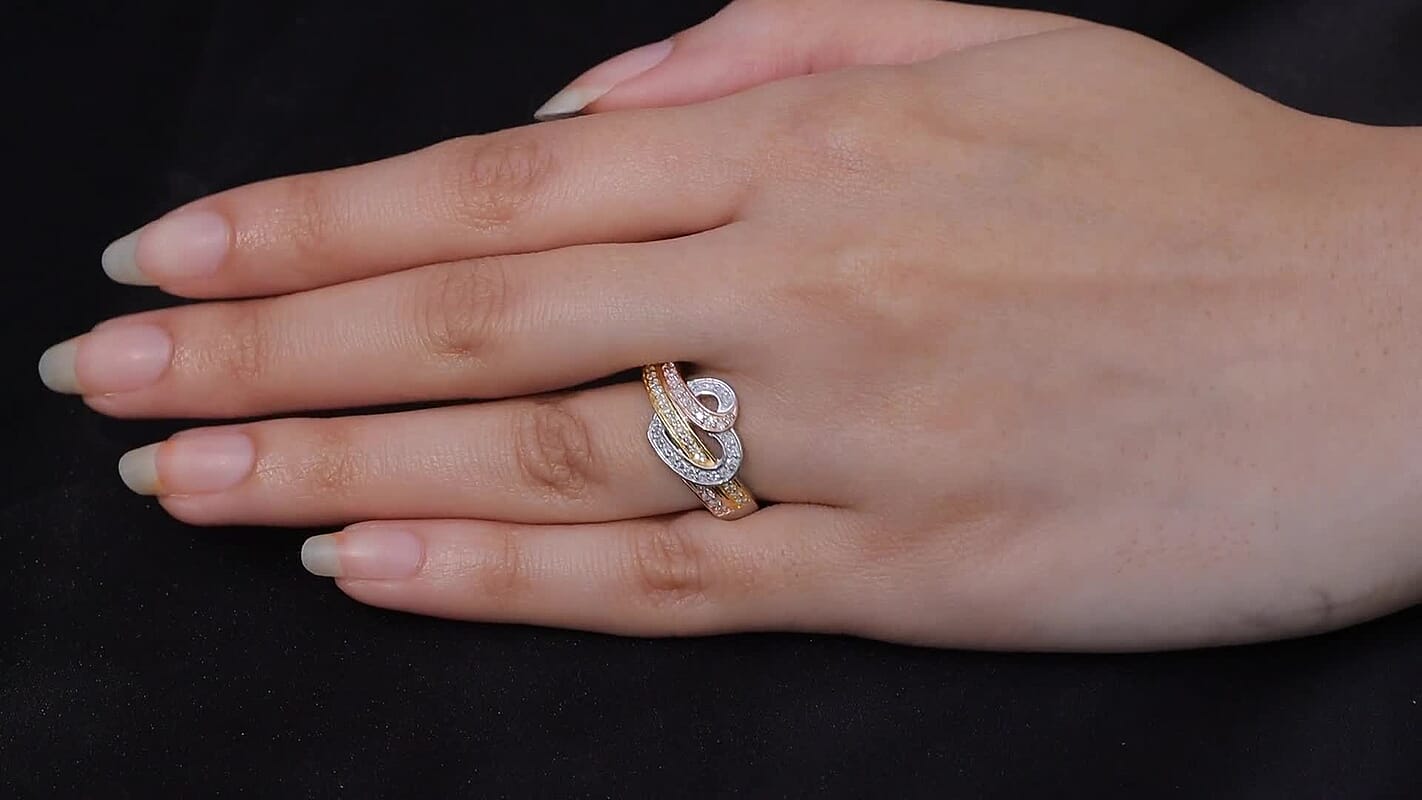 Luxuriant Lab Grown Diamond (G-H, SI) Ring in 18K Vermeil YRG and Rhodium Over Sterling Silver (Size 7.0) 0.50 ctw