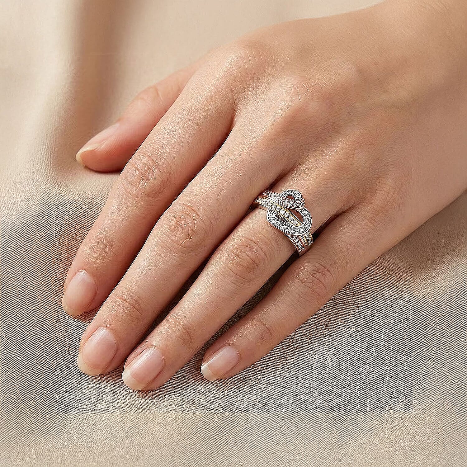 Luxuriant Lab Grown Diamond G-H SI 0.35 ctw Ring in 18K Vermeil YRG and Rhodium Over Sterling Silver (Size 10.0)