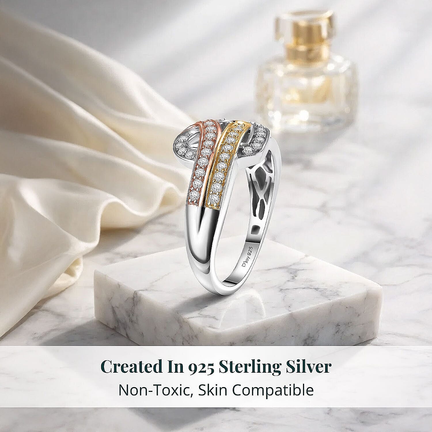 Luxuriant Lab Grown Diamond G-H SI 0.35 ctw Ring in 18K Vermeil YRG and Rhodium Over Sterling Silver (Size 10.0)
