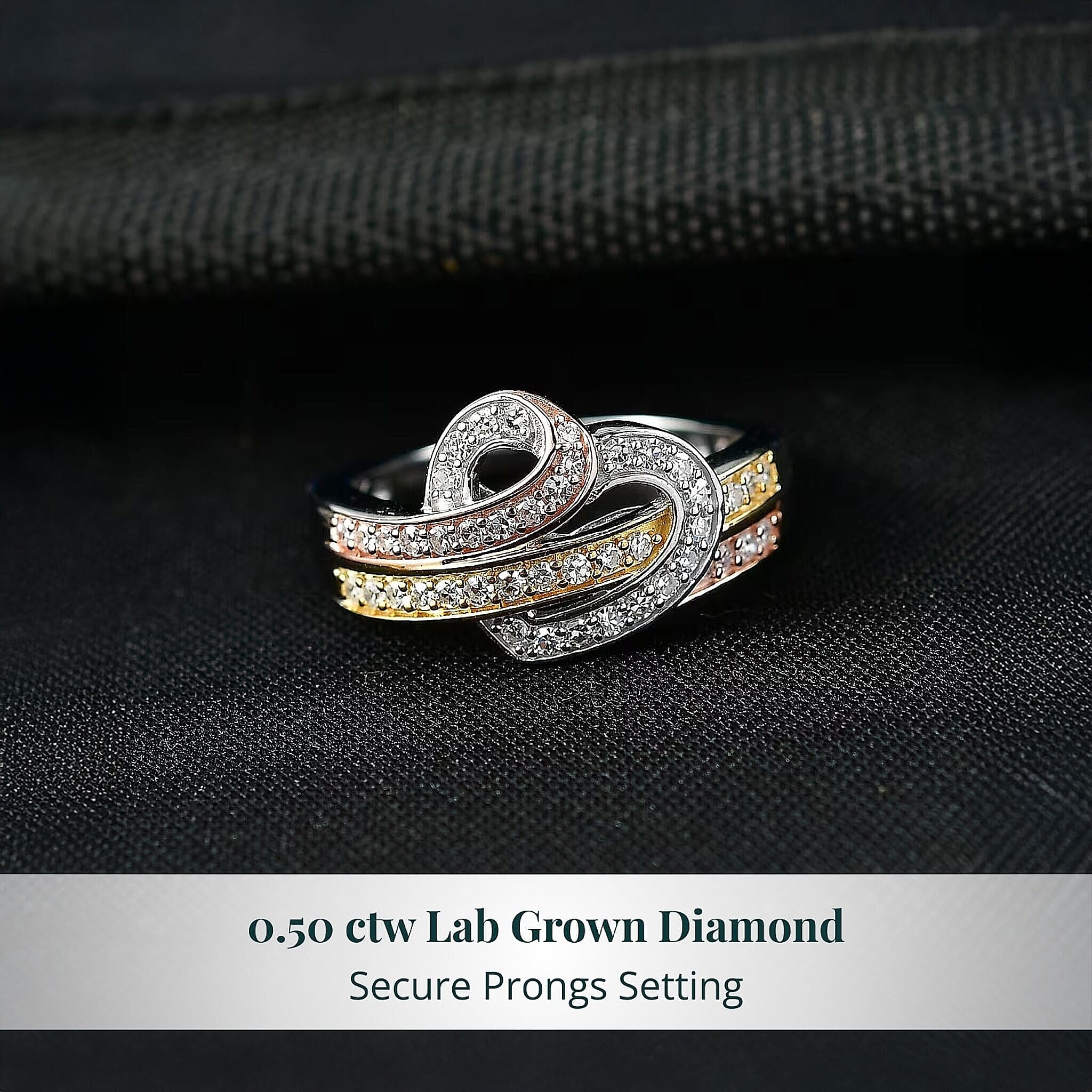 Luxuriant Lab Grown Diamond G-H SI 0.35 ctw Ring in 18K Vermeil YRG and Rhodium Over Sterling Silver (Size 10.0)