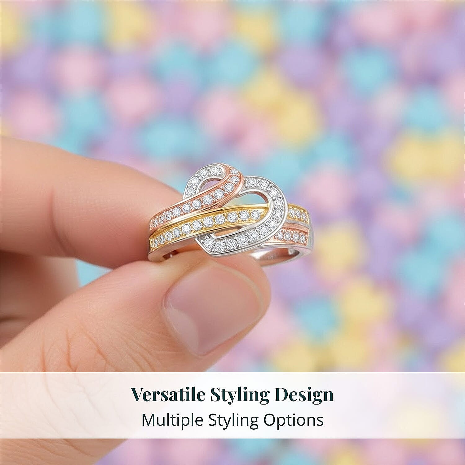 Luxuriant Lab Grown Diamond G-H SI 0.35 ctw Ring in 18K Vermeil YRG and Rhodium Over Sterling Silver (Size 10.0)