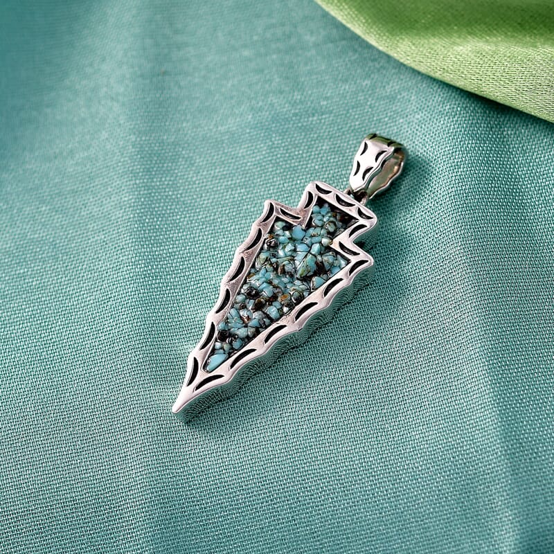 D'Joy Artisan Crafted Premium Blue Moon Turquoise 7.00 ctw Arrow Pendant without Chain in Sterling Silver