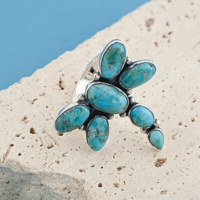 Santa Fe Style Kingman Turquoise 18 ctw Dragonfly Ring in Sterling Silver (Size 7.0)