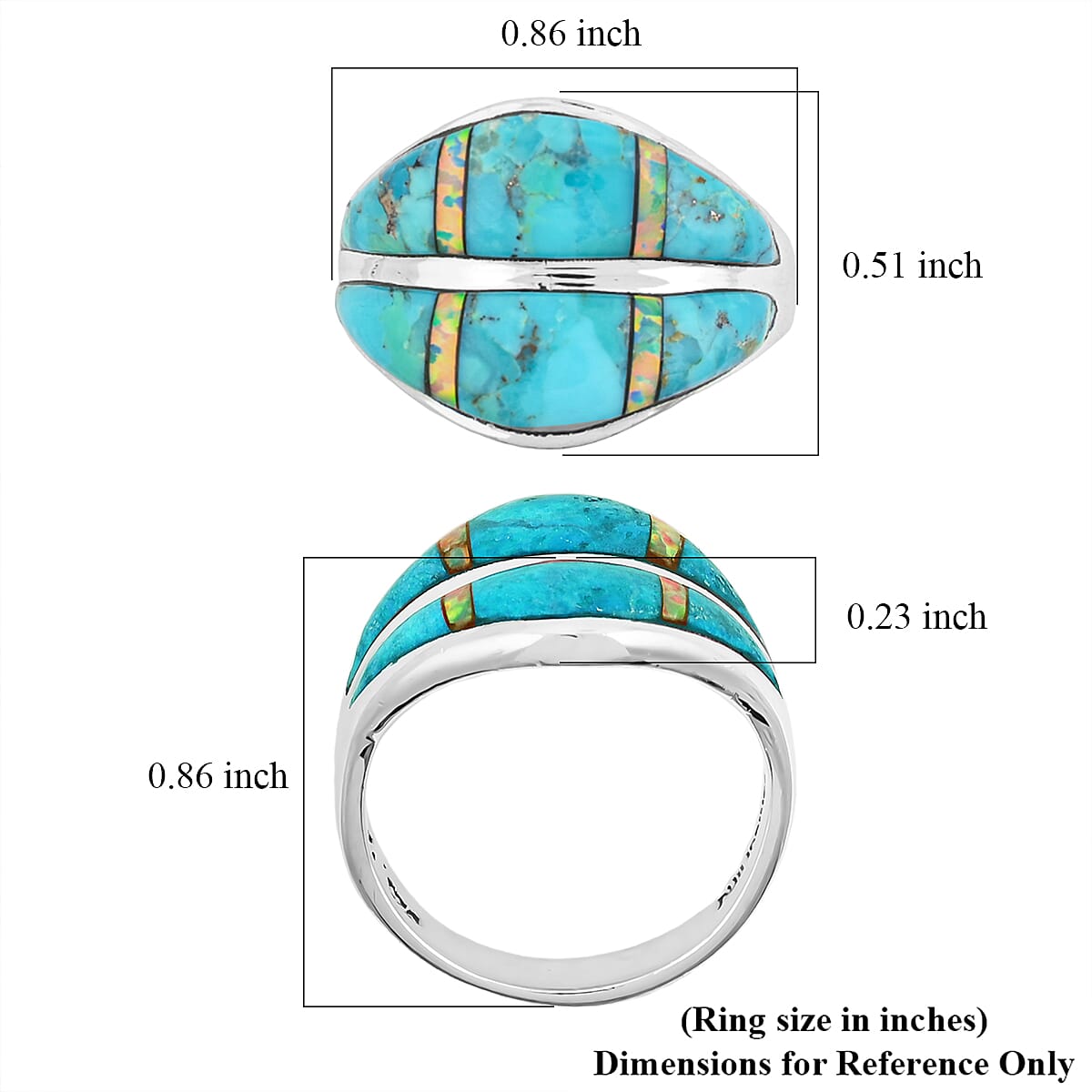 Santa Fe Style Kingman Turquoise and Opal 10.60 ctw Ring in Sterling Silver (Size 11.0) image number 4