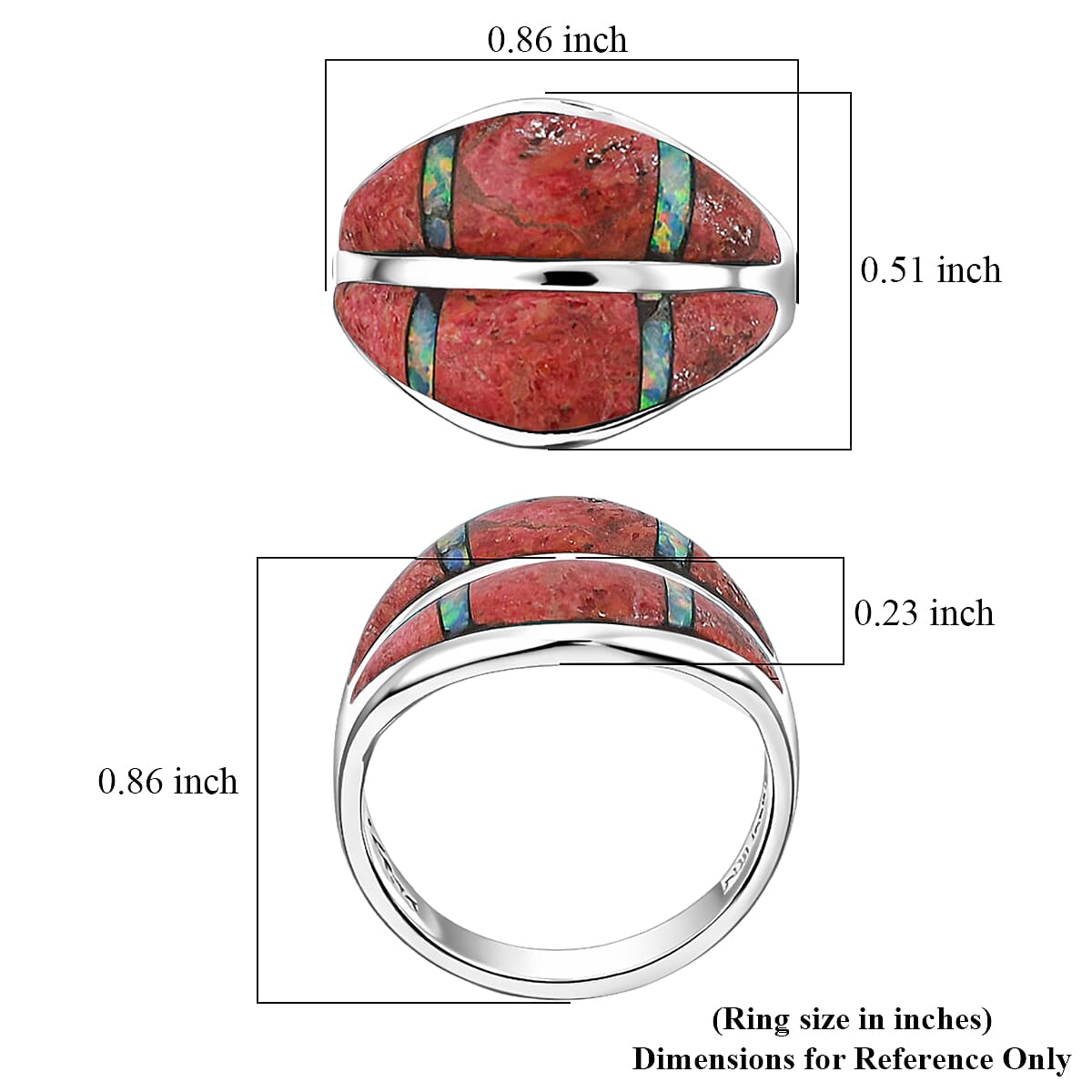 Santa Fe Style Red Coral and Opal 10.60 ctw Ring in Sterling Silver (Size 10.0)