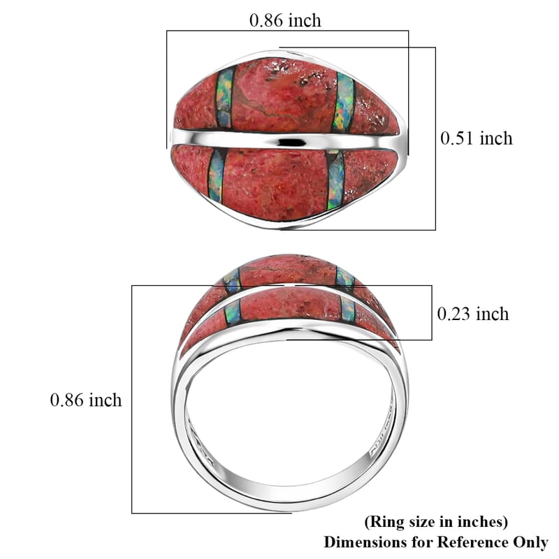 Santa Fe Style Red Coral and Opal 10.60 ctw Ring in Sterling Silver (Size 10.0)