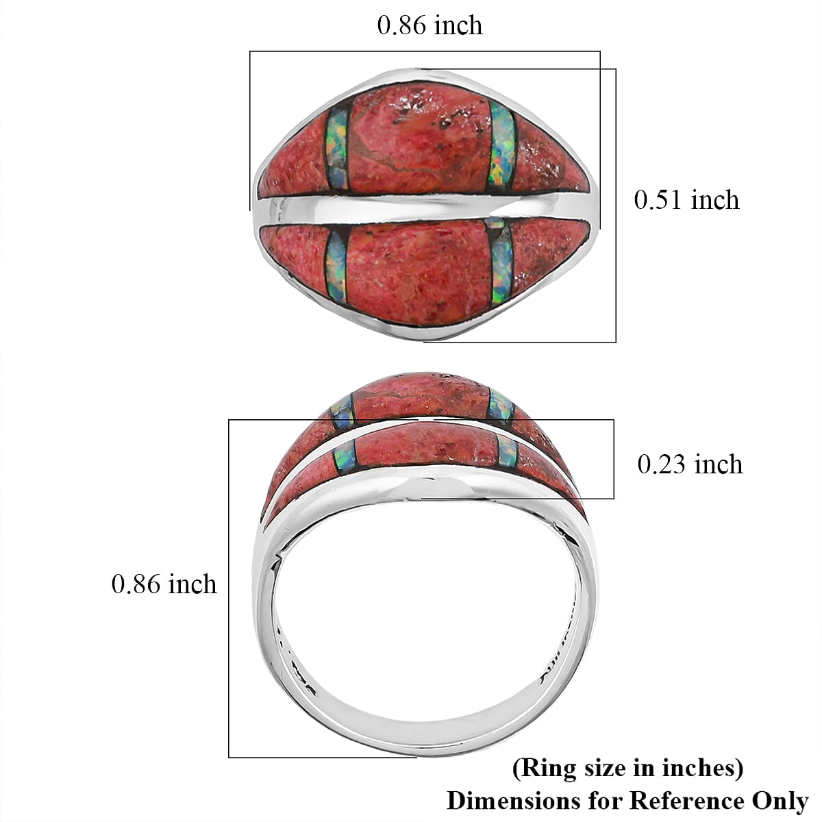 Santa Fe Style Red Coral and Opal 10.60 ctw Ring in Sterling Silver (Size 7.0) image number 4