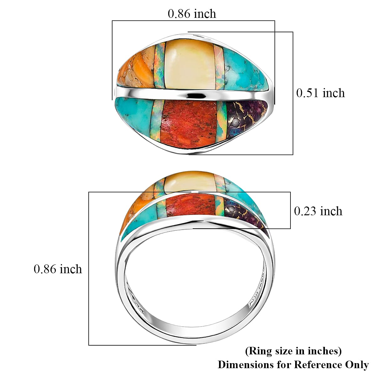 Santa Fe Style Multi Gemstone and Opal 10.60 ctw Rainbow Ring in Sterling Silver (Size 10.0)