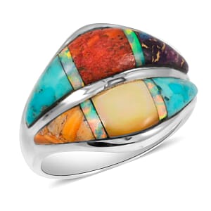 Santa Fe Style Multi Gemstone and Opal 10.60 ctw Rainbow Ring in Sterling Silver (Size 7.0)