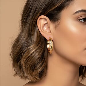 Textured Hoop Earrings in 14K Yellow Gold Over Sterling Silver 4 Grams