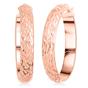 Textured Hoop Earrings in 14K Rose Gold Over Sterling Silver 4 Grams
