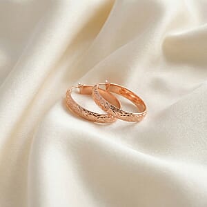 Textured Hoop Earrings in 14K Rose Gold Over Sterling Silver 4 Grams