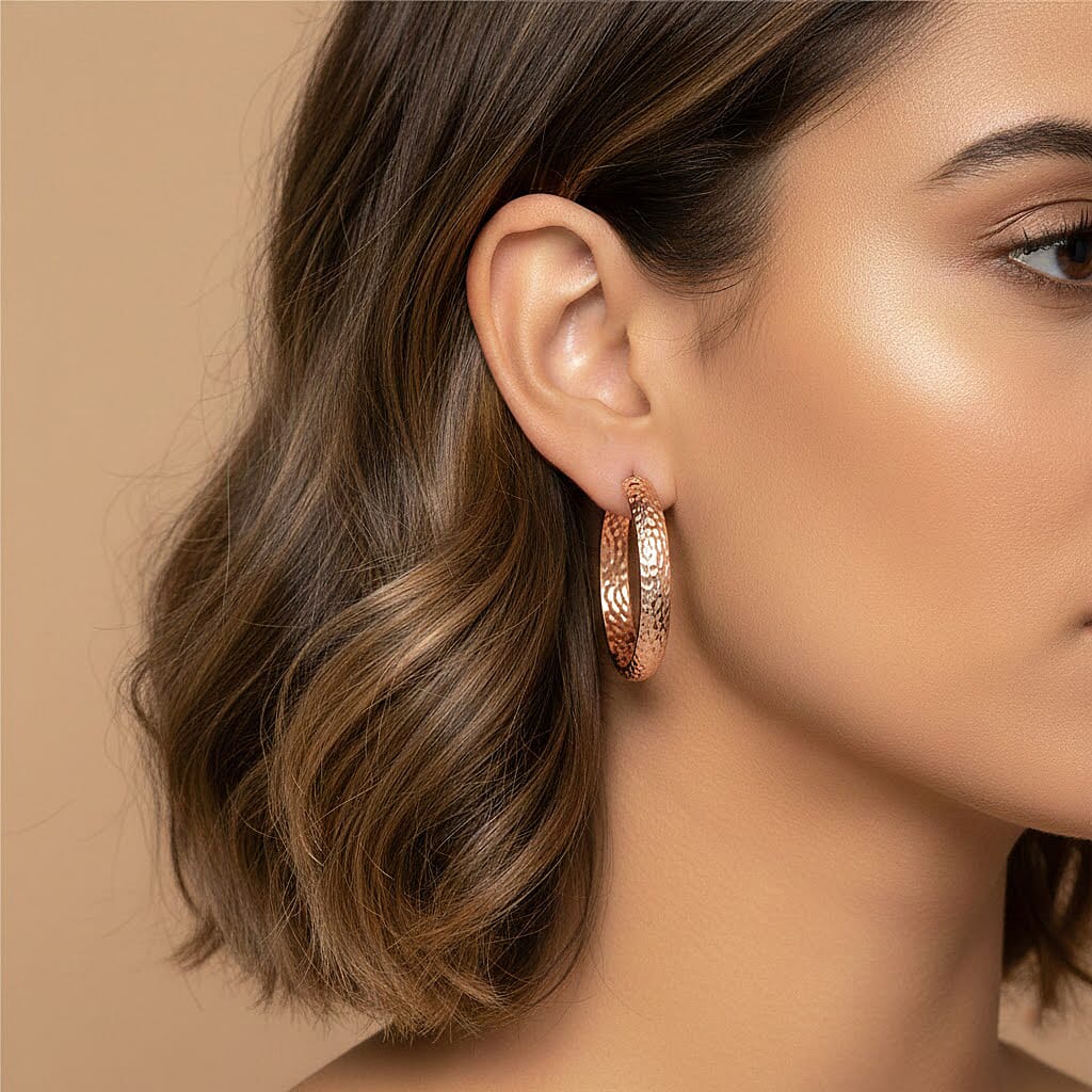 Textured Hoop Earrings in 14K Rose Gold Over Sterling Silver 4 Grams