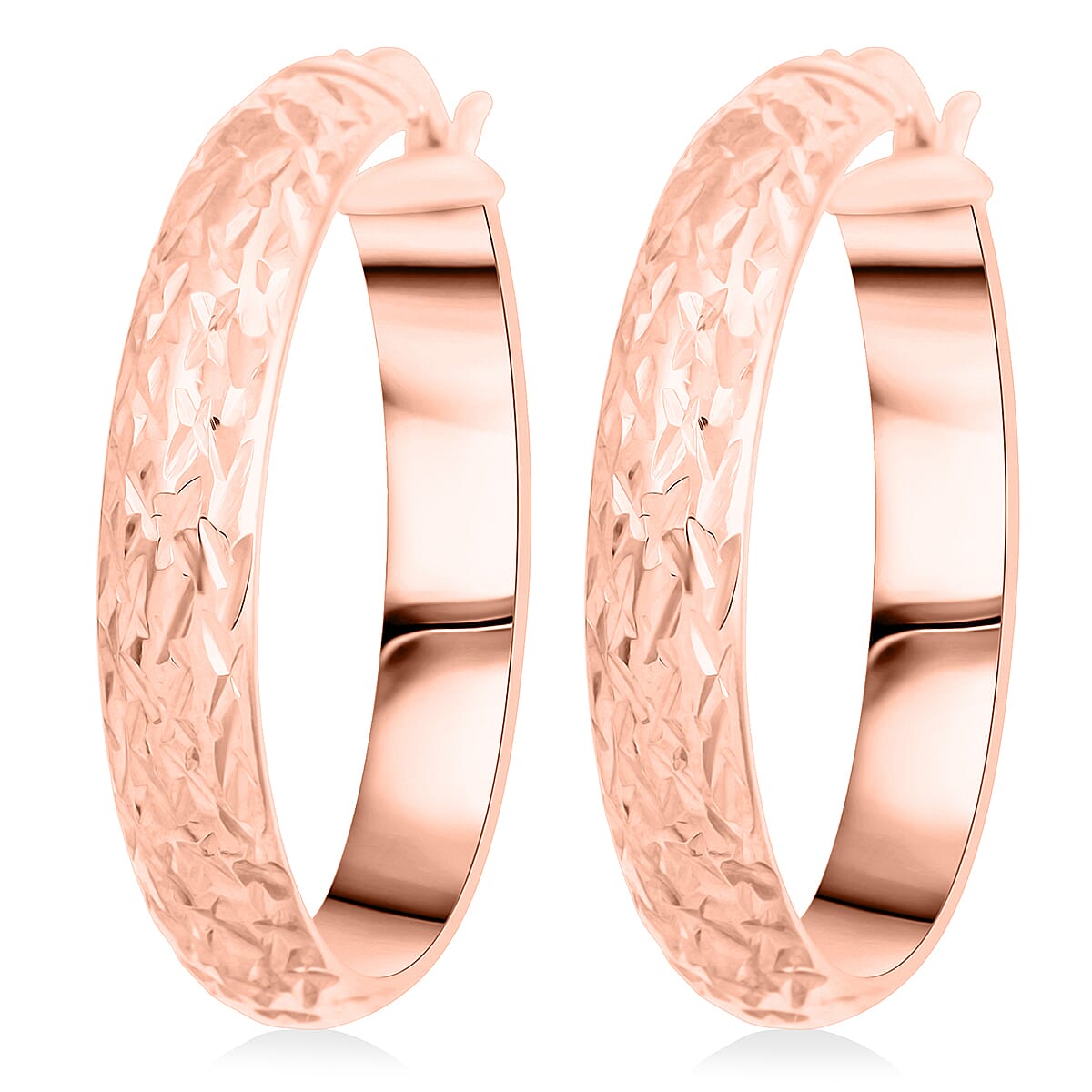 Textured Hoop Earrings in 14K Rose Gold Over Sterling Silver 4 Grams