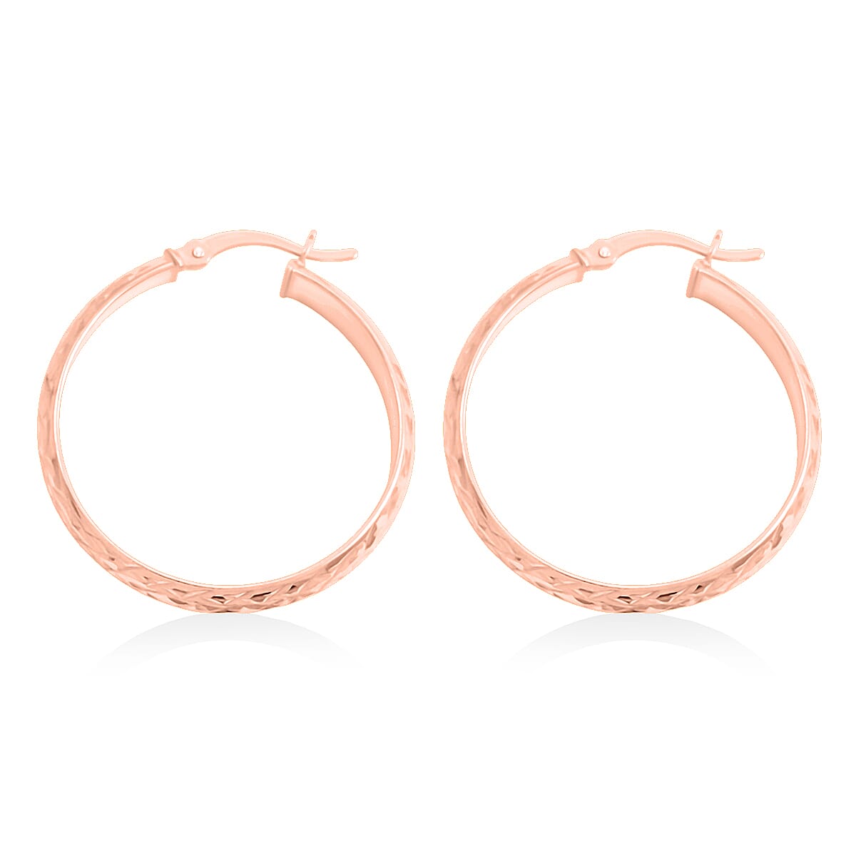 Textured Hoop Earrings in 14K Rose Gold Over Sterling Silver 4 Grams