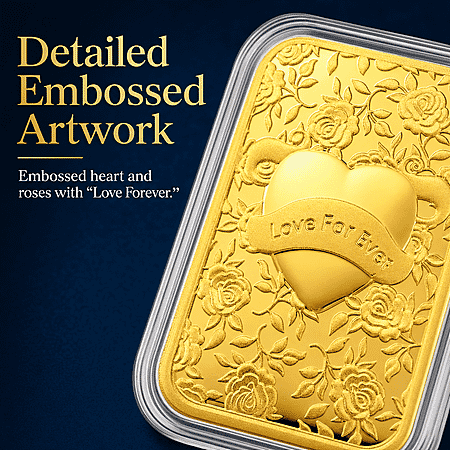 24K Gold Heart – Love Forever Embossed Sheet (31 × 45.5mm) 10mg - Product card gallery slide 4 (10178428731705)