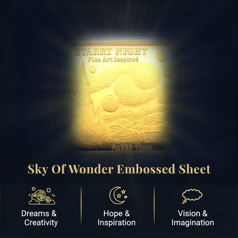 24K Gold Starry Night — Under a Sky of Wonder Embossed Gold Sheet | 10 mg