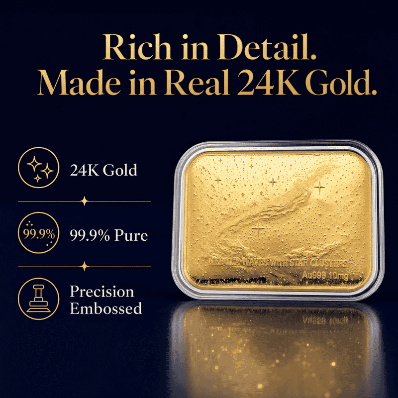 24K Golden Nebula Waves - Born Among the Stars Embossed Sheet 31x45.5mm 10mg