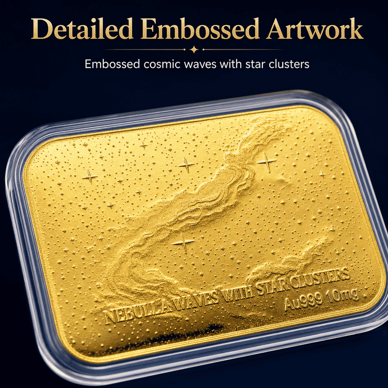 24K Golden Nebula Waves - Born Among the Stars Embossed Sheet 31x45.5mm 10mg