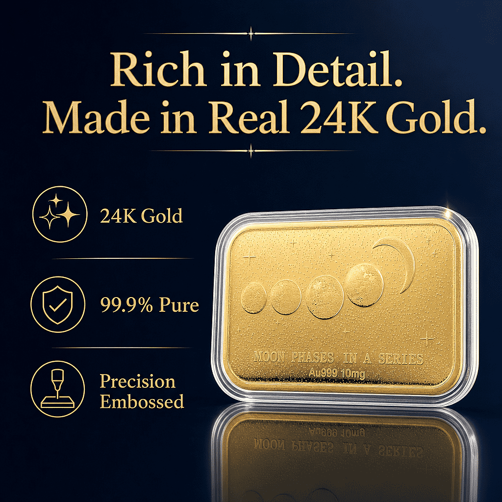24K Golden Moon Phases, A Symbol of Life’s Journey Embossed Sheet 10mg