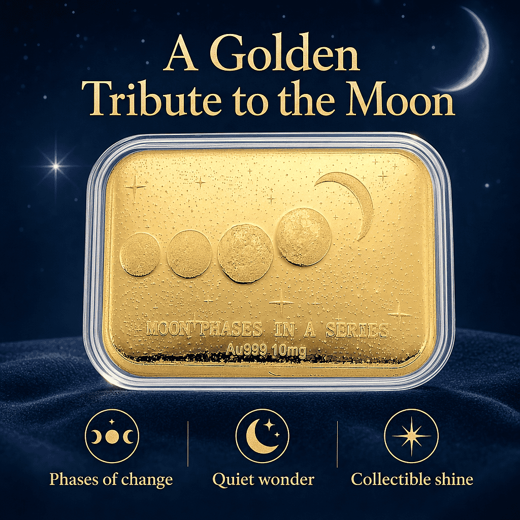 24K Golden Moon Phases, A Symbol of Life’s Journey Embossed Sheet 10mg