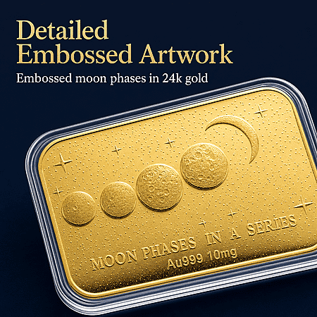 24K Golden Moon Phases, A Symbol of Life’s Journey Embossed Sheet 10mg - Product card gallery slide 4 (10178429059385)