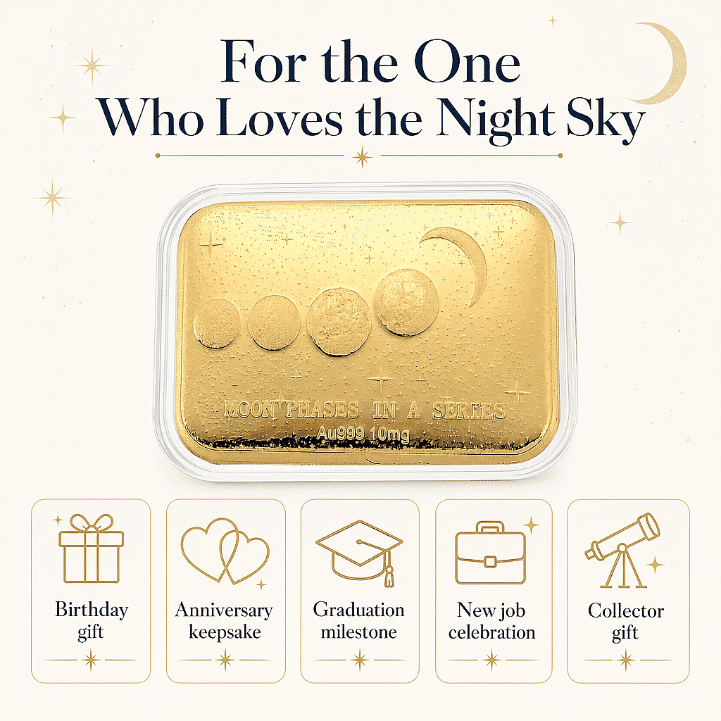 24K Golden Moon Phases, A Symbol of Life’s Journey Embossed Sheet 10mg