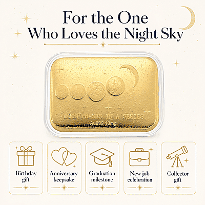 24K Golden Moon Phases, A Symbol of Life’s Journey Embossed Sheet 10mg