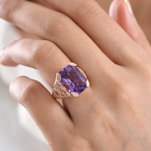 D'Joy Passport to Turkey AAA Rose De France Amethyst 12.20 ctw Ring in 18K Vermeil Rose Gold Over Sterling Silver (Size 6.0)