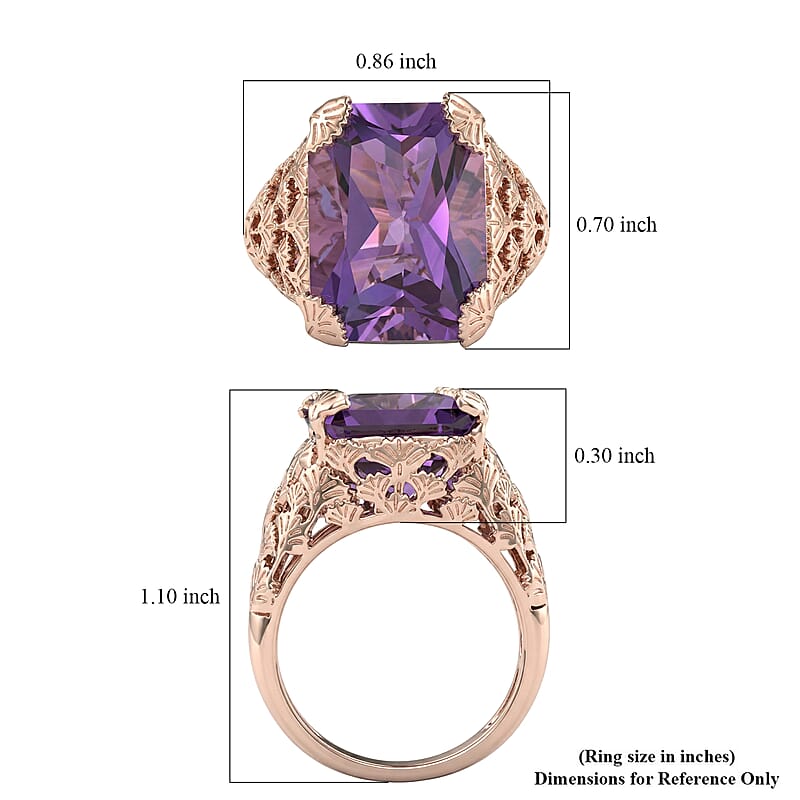 D'Joy Passport to Turkey AAA Rose De France Amethyst 12.20 ctw Ring in 18K Vermeil Rose Gold Over Sterling Silver (Size 6.0)