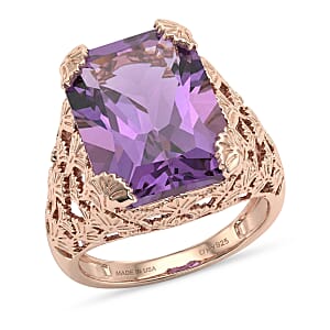 D'Joy Passport to Turkey AAA Rose De France Amethyst 12.20 ctw Ring in 18K Vermeil Rose Gold Over Sterling Silver (Size 7.0)