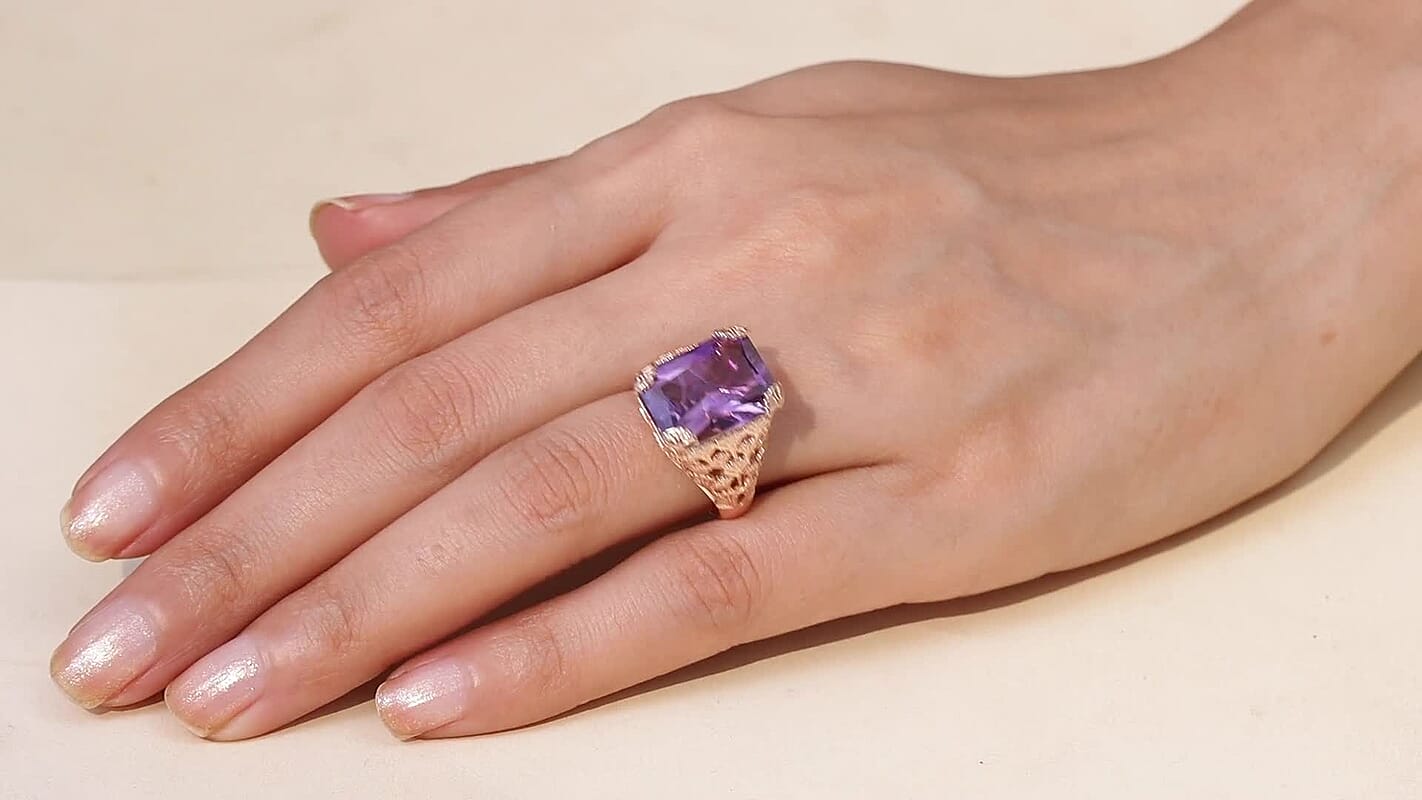 D'Joy Passport to Turkey Rose De France Amethyst Ring in 18K Vermeil RG Over Sterling Silver (Size 10.0) 11.60 ctw