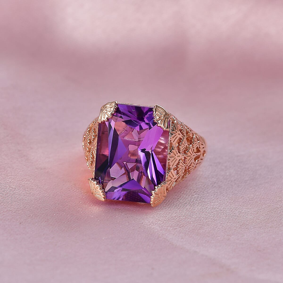 D'Joy Passport to Turkey AAA Rose De France Amethyst 12.20 ctw Ring in 18K Vermeil Rose Gold Over Sterling Silver (Size 7.0) image number 1