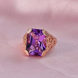 D'Joy Passport to Turkey AAA Rose De France Amethyst 12.20 ctw Ring in 18K Vermeil Rose Gold Over Sterling Silver (Size 7.0)