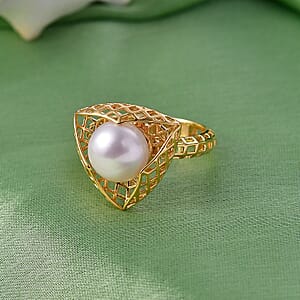 D'Joy Passport to Turkey Freshwater Pearl Ring in 18K Vermeil Yellow Gold Over Sterling Silver (Size 5.0)