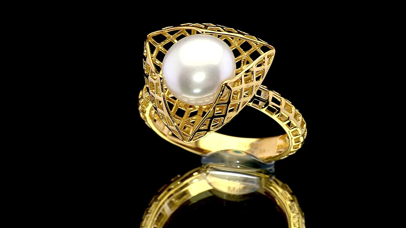 D'Joy Passport to Turkey Freshwater Pearl Ring in 18K Vermeil YG Over Sterling Silver (Size 10.0)