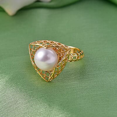 D'Joy Passport to Turkey Freshwater Pearl Ring in 18K Vermeil Yellow Gold Over Sterling Silver (Size 8.0)