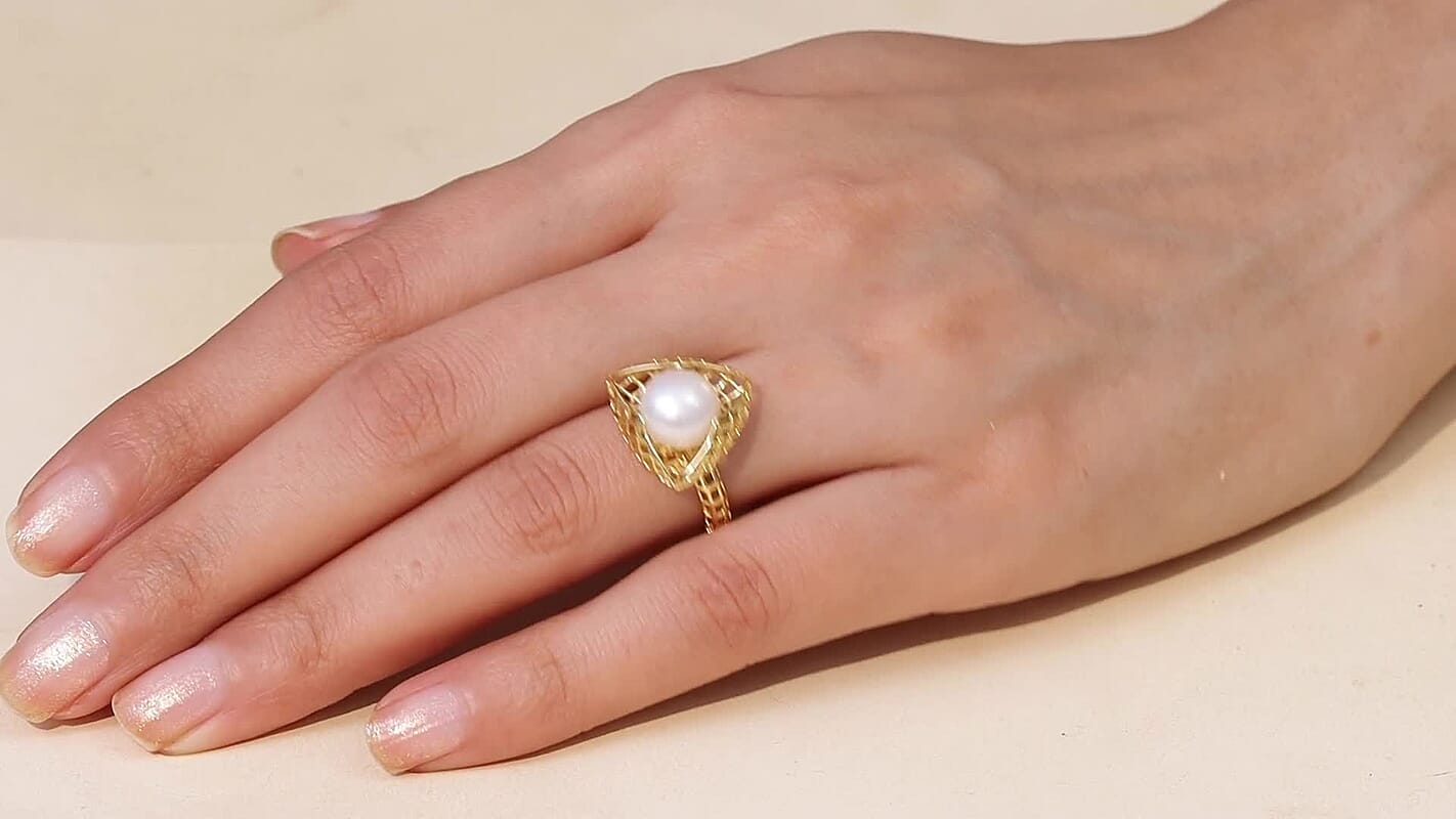 D'Joy Passport to Turkey Freshwater Pearl Ring in 18K Vermeil YG Over Sterling Silver (Size 10.0)