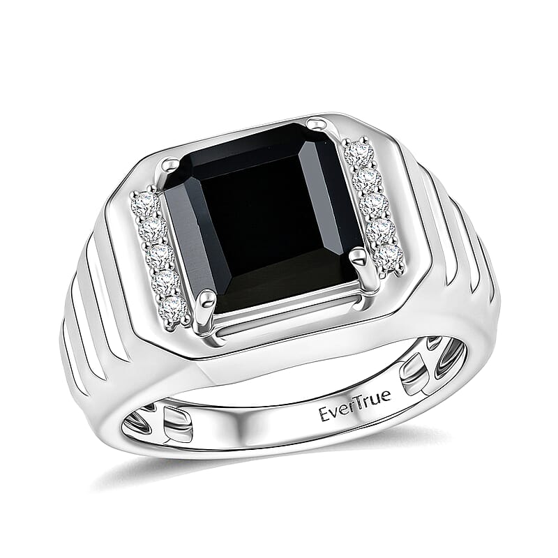 EverTrue Thai Black Spinel and White Zircon 5.60 ctw Men's Ring in Platinum Bond (Size 10.0)
