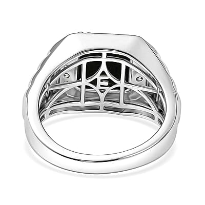 EverTrue Thai Black Spinel and White Zircon 5.60 ctw Men's Ring in Platinum Bond (Size 10.0)