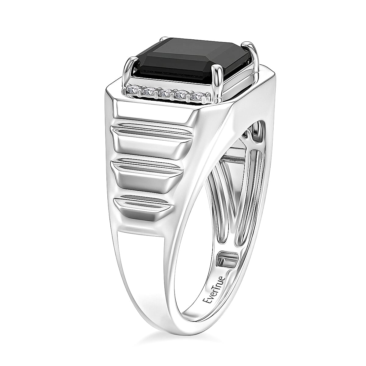 EverTrue Thai Black Spinel, White Zircon Men's Ring in Platinum Bond (Size 10.0) 5.60 ctw image number 3