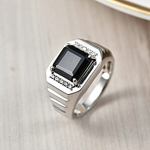 EverTrue Thai Black Spinel, White Zircon Men's Ring in Platinum Bond (Size 10.0) 5.60 ctw