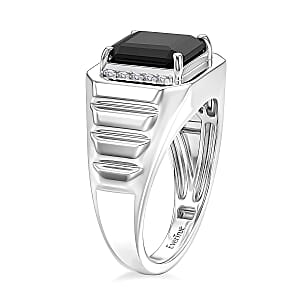 EverTrue Thai Black Spinel, White Zircon Men's Ring in Platinum Bond (Size 10.0) 5.60 ctw