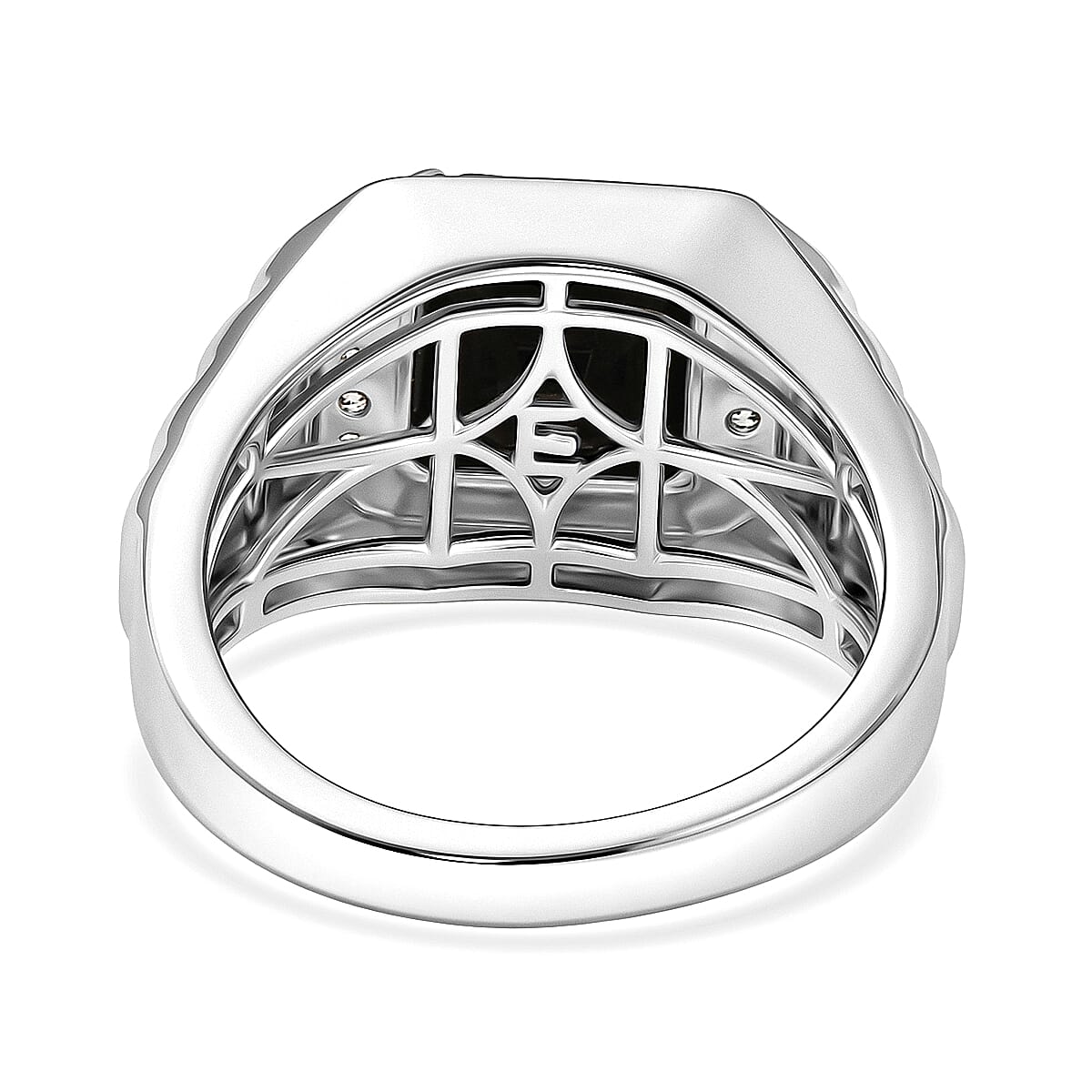 EverTrue Thai Black Spinel and White Zircon 5.60 ctw Men's Ring in Platinum Bond (Size 12.0)