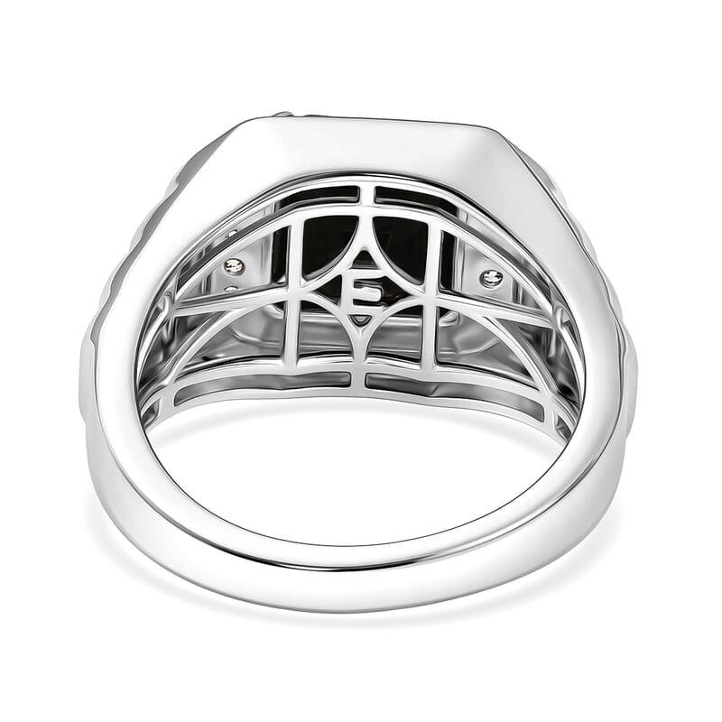 EverTrue Thai Black Spinel and White Zircon 5.60 ctw Men's Ring in Platinum Bond (Size 12.0)