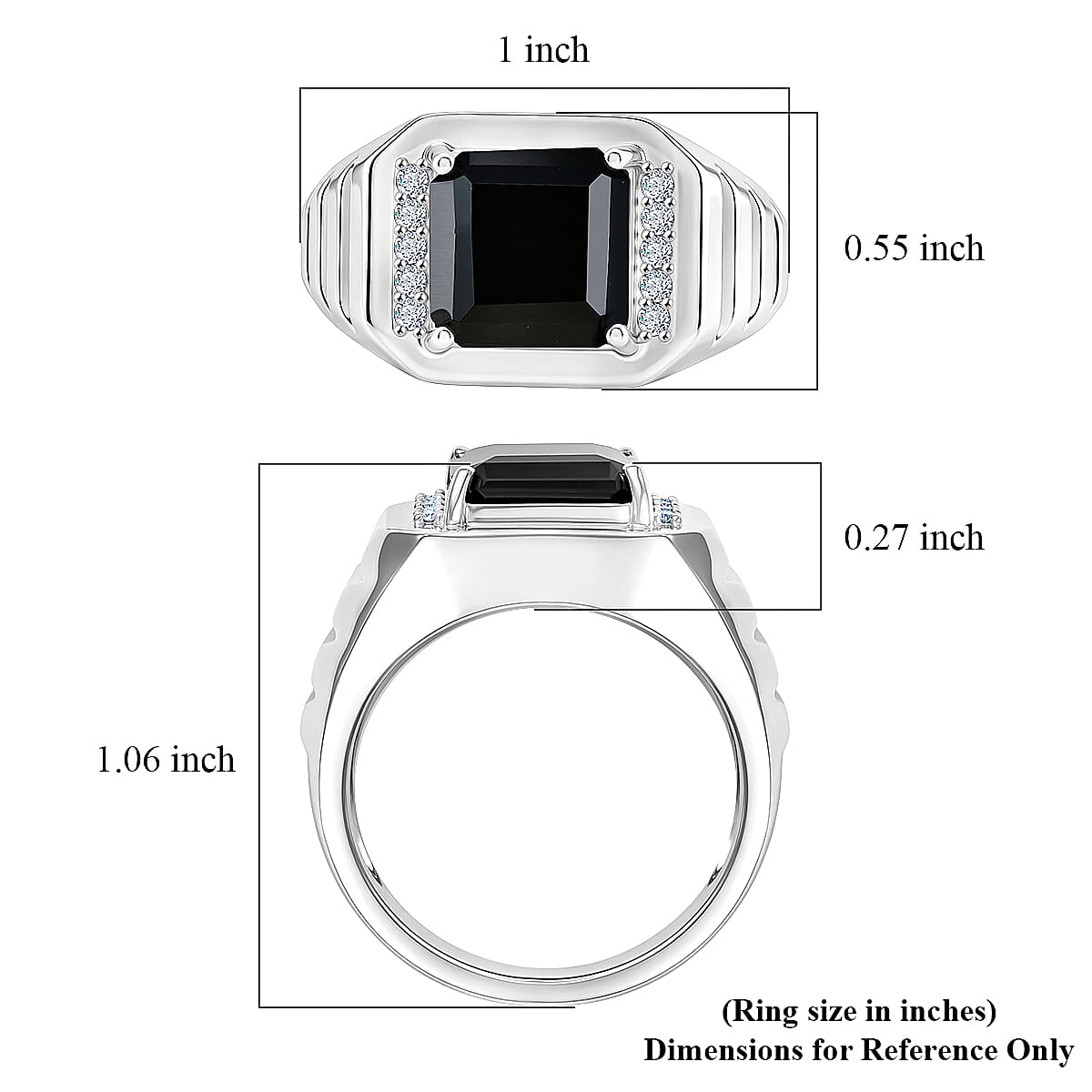 EverTrue Thai Black Spinel and White Zircon 5.60 ctw Men's Ring in Platinum Bond (Size 12.0)