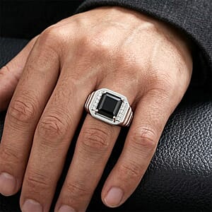EverTrue Thai Black Spinel and White Zircon 5.60 ctw Men's Ring in Platinum Bond (Size 9.0)