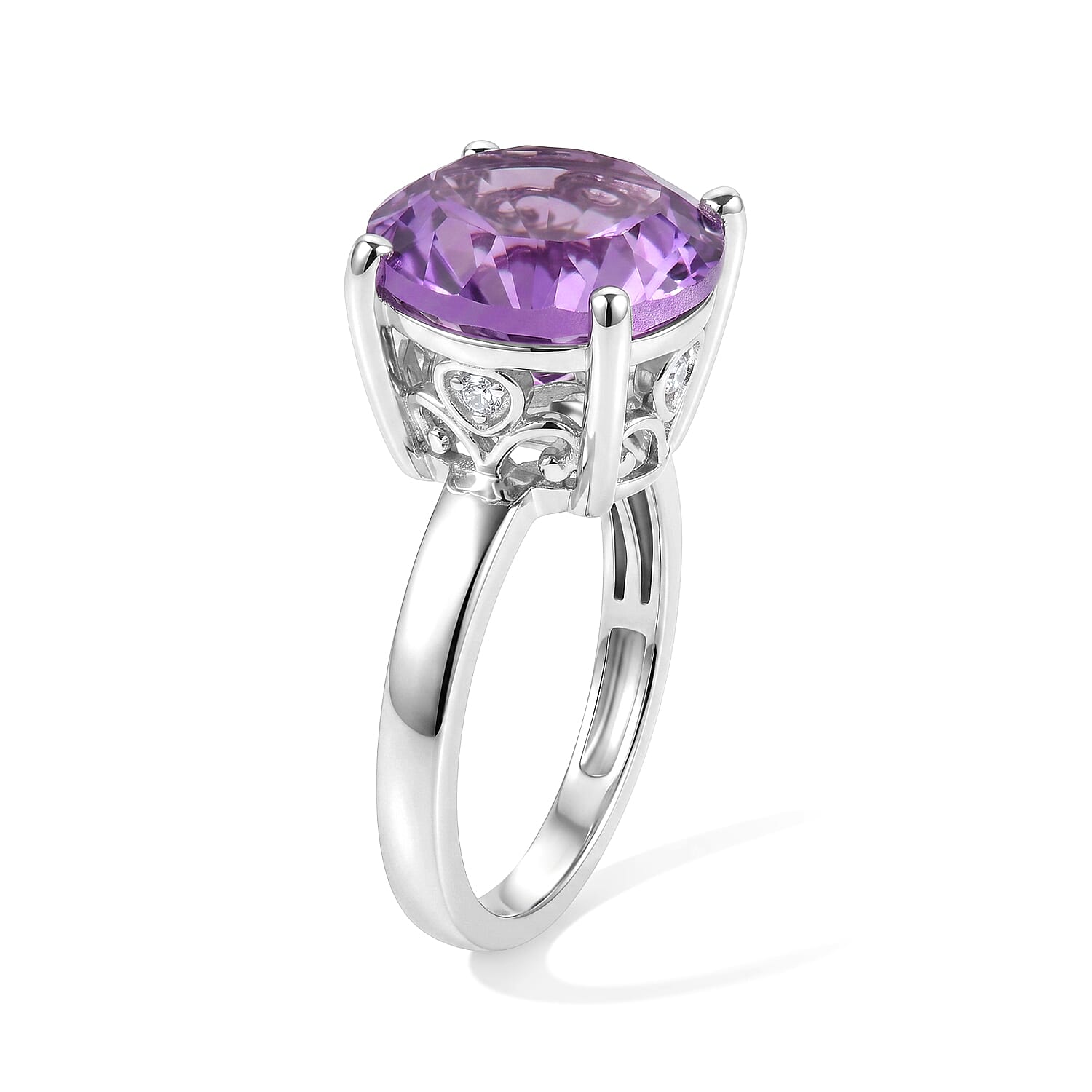 D'Joy Rose De France Amethyst and White Zircon 6.10 ctw Crown Ring in Platinum Over Sterling Silver (Size 6.0)